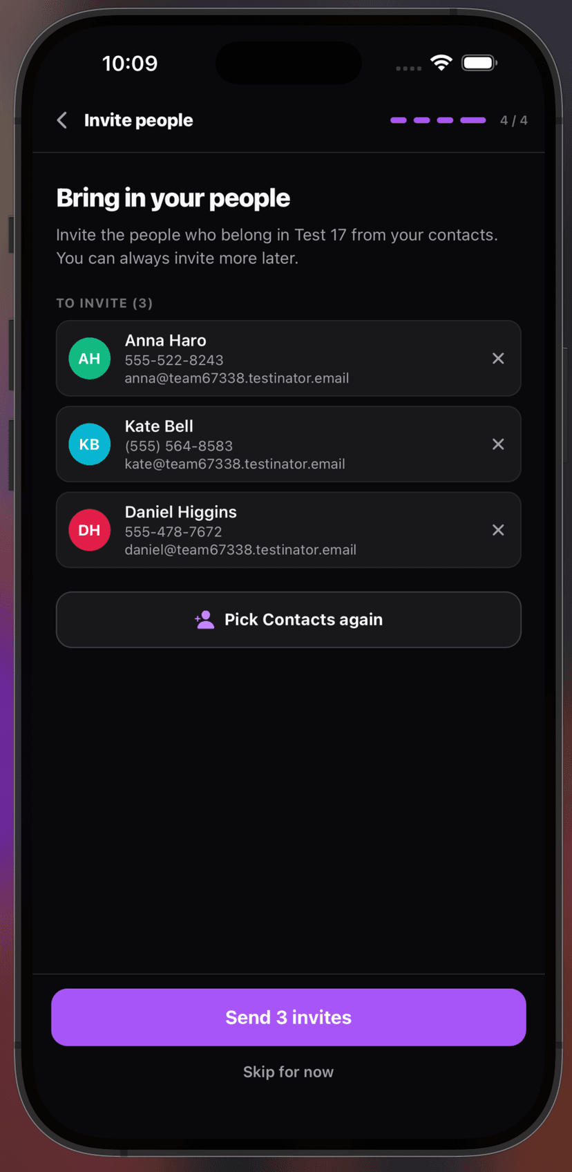 Invitation sent confirmation