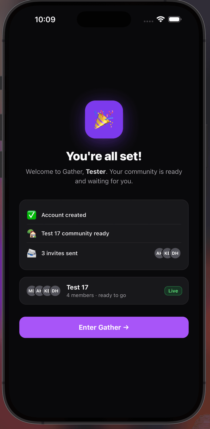Account setup complete